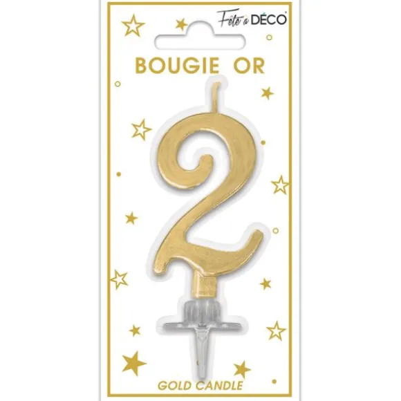 Bougie métallisée dorée pour anniversaire - 6 cm - Chiffre au choix