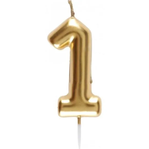 Bougie Métallisée Or sur pique - 9 cm - Chiffre au Choix