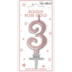 Bougie métallisée rose gold pour anniversaire - 6 cm - Chiffre au choix