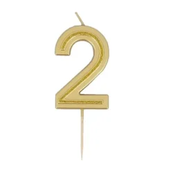 Bougie à paillettes dorées en forme de chiffre pour anniversaire - 7 cm - Chiffre au choix