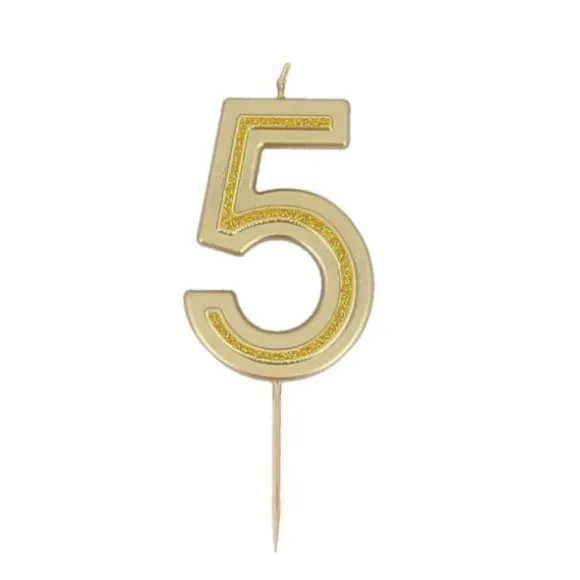 Bougie à paillettes dorées en forme de chiffre pour anniversaire - 7 cm - Chiffre au choix