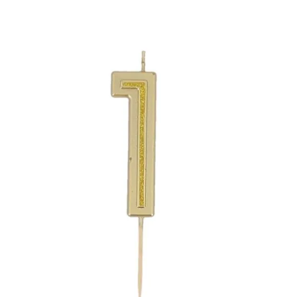 Bougie à paillettes dorées en forme de chiffre pour anniversaire - 7 cm - Chiffre au choix