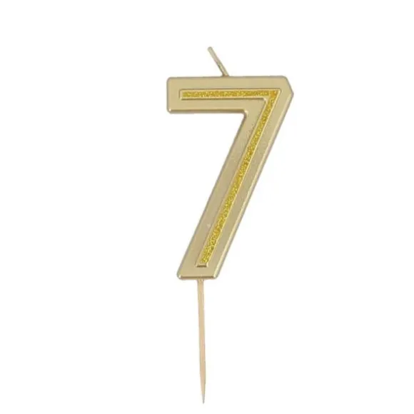 Bougie à paillettes dorées en forme de chiffre pour anniversaire - 7 cm - Chiffre au choix