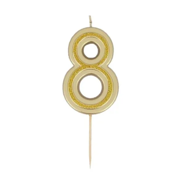 Bougie à paillettes dorées en forme de chiffre pour anniversaire - 7 cm - Chiffre au choix