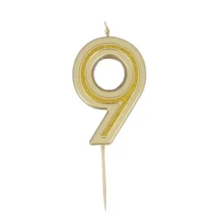 Bougie à paillettes dorées en forme de chiffre pour anniversaire - 7 cm - Chiffre au choix