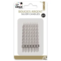 10 bougies argentées avec bobèche - 7,5 cm