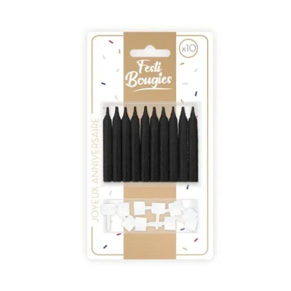 10 bougies argentées avec bobèche - 7,5 cm