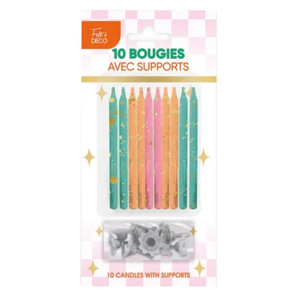 10 bougies avec bobèches - Collection Retro Pop