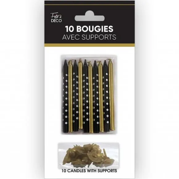 10 bougies avec supports - 7,5 cm - Collection Art Déco