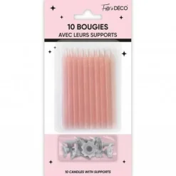 10 bougies avec supports - 7,5 cm - Couleur au choix