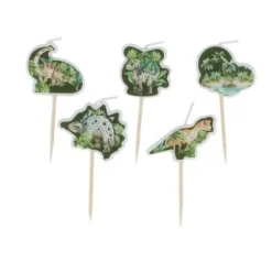 5 bougies en forme de dinosaure sur pics - 4 cm - Collection Dinosaures
