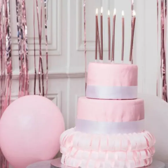 10 Bougies Fines avec Bobèches - 15 cm - Rose Gold
