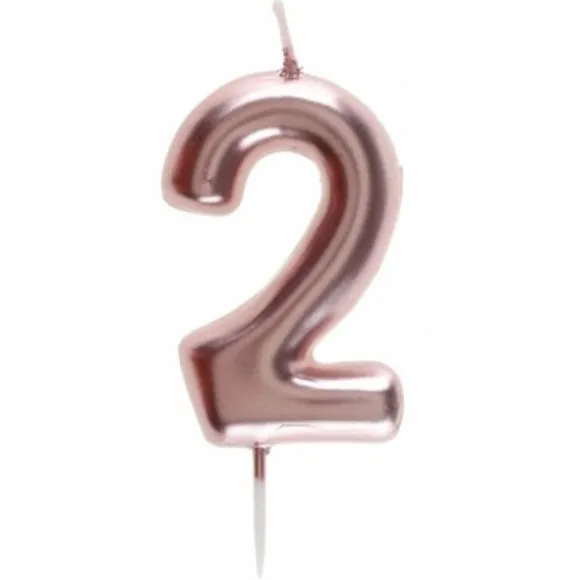 Bougie sur pique Rose Gold - 9 cm - Chiffre au Choix