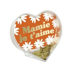 Boule à paillettes en forme de cœur "Mamie je t'aime" - Collection Mamie d'Amour