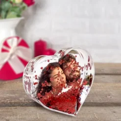 Boule à paillettes en forme de cœur - 9,6 x 4,5 x 9 cm - Saint-Valentin - Collection Chéri Chérie