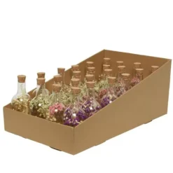 Bouteille en verre avec fleurs séchées - 17 cm - Couleur au choix