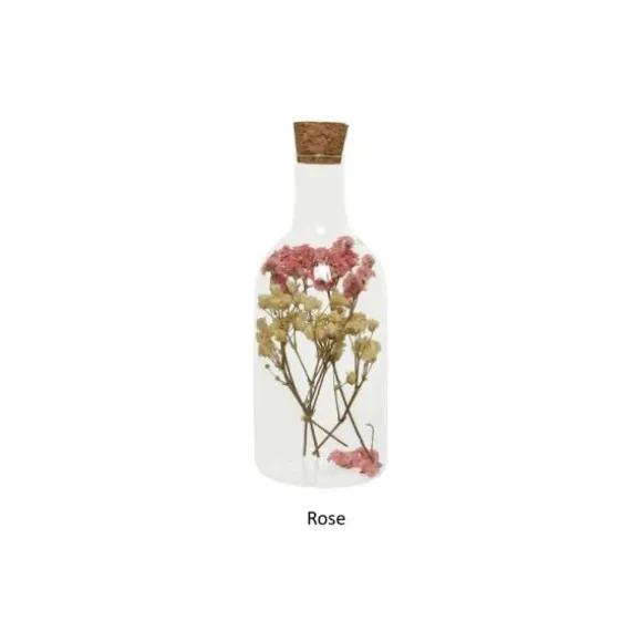 Bouteille en verre avec fleurs séchées - 17 cm - Couleur au choix