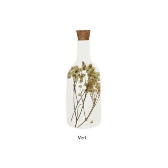 Bouteille en verre avec fleurs séchées - 17 cm - Couleur au choix