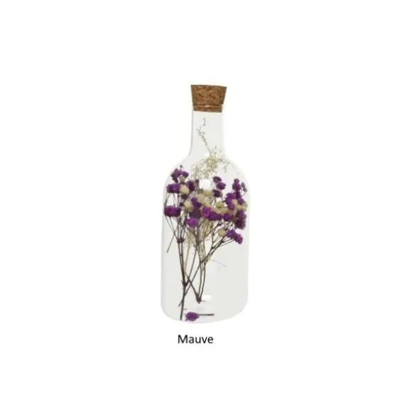 Bouteille en verre avec fleurs séchées - 17 cm - Couleur au choix
