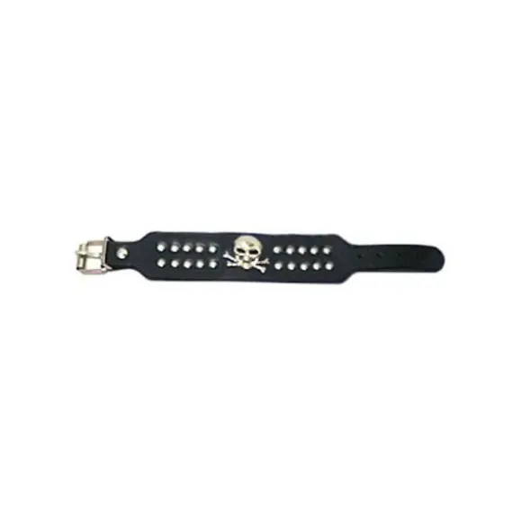 Bracelet de rocker 2 rangs avec crâne - 23 x 4 cm