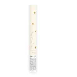 Canon à confettis avec cœurs blancs et dorés - 35 cm