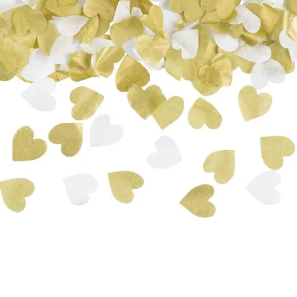 Canon à confettis avec cœurs blancs et dorés - 35 cm