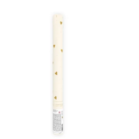 Canon à confettis avec cœurs blancs et dorés - 35 cm