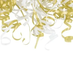 Canon à confettis avec serpentins blancs et dorés - 25 cm