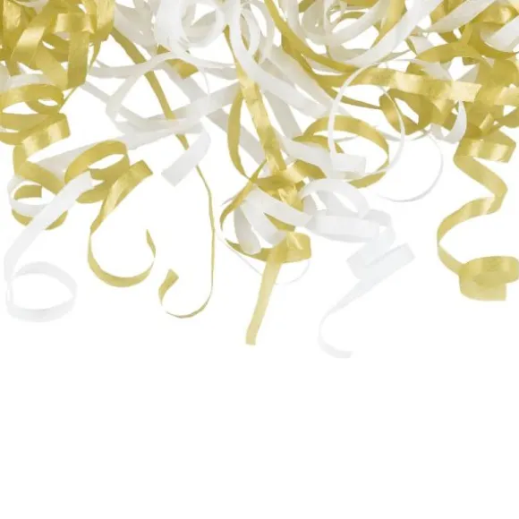 Canon à confettis avec serpentins blancs et dorés - 25 cm