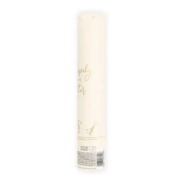 Canon à confettis avec serpentins blancs et dorés - 25 cm