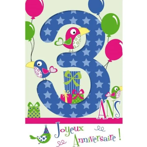 Carte d'Anniversaire Découp'âge avec Enveloppe - 3 ans
