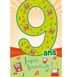 Carte d'Anniversaire Découp'âge avec enveloppe - 9 ans