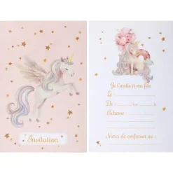 6 cartes d'invitation en carton - 10 x 15 cm - Collection Licorne Magique