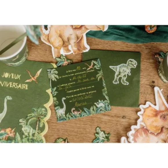 6 cartes d'invitation en carton avec enveloppes - 10 x 10 cm - Collection Dinosaures