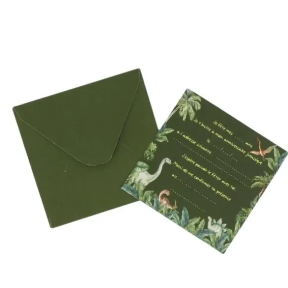 6 cartes d'invitation en carton avec enveloppes - 10 x 10 cm - Collection Dinosaures