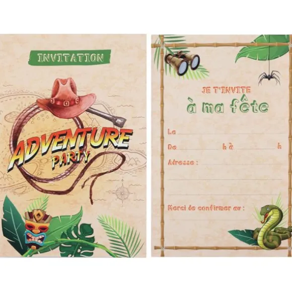 6 cartes d’invitation en carton - 10 x 15 cm - Collection Aventurier