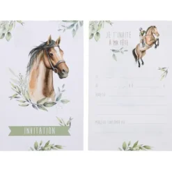 6 cartes d’invitation en carton - 10 x 15 cm - Collection Hippique