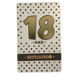 5 cartes d'invitation pour anniversaire - Noir, Blanc et Or - Age au Choix
