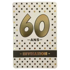 5 cartes d'invitation pour anniversaire - Noir, Blanc et Or - Age au Choix