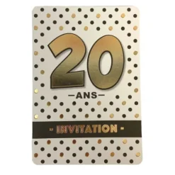 5 cartes d'invitation pour anniversaire - Noir, Blanc et Or - Age au Choix