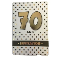 5 cartes d'invitation pour anniversaire - Noir, Blanc et Or - Age au Choix
