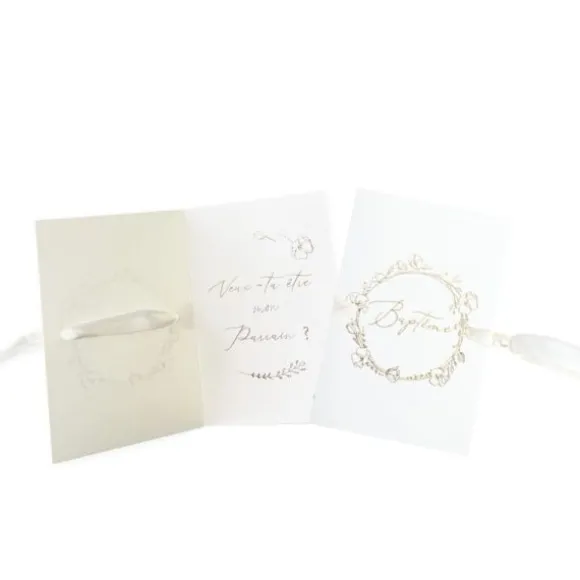 2 cartes "Veux-tu être ma marraine / mon parrain" avec enveloppes FSC® - 10 x 15 cm - Collection Baptême Crème et Or