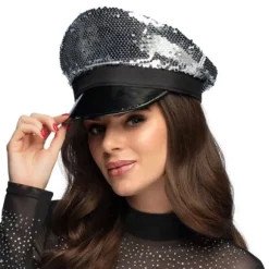 Casquette à sequins argentés