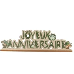 Centre de table "Joyeux Anniversaire" en bois - 40,5 x 12,5 cm - Collection Dinosaures