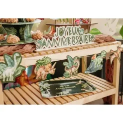 Centre de table "Joyeux Anniversaire" en bois - 40,5 x 12,5 cm - Collection Dinosaures