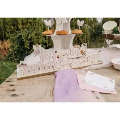 Centre de table "Joyeux Anniversaire" en bois - 40,5 x 13 cm - Collection Fairy World