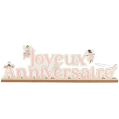 Centre de table "Joyeux Anniversaire" en bois - 40,5 x 13 cm - Collection Fairy World