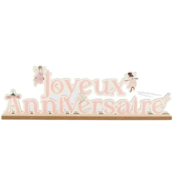 Centre de table "Joyeux Anniversaire" en bois - 40,5 x 13 cm - Collection Fairy World