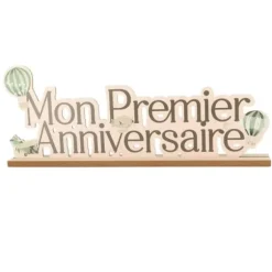 Centre de table "Mon Premier Anniversaire" en bois - 37,5 x 15 cm - Collection Dans les Nuages