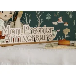 Centre de table "Mon Premier Anniversaire" en bois - 37,5 x 15 cm - Collection Dans les Nuages